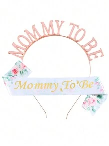 1set 'Mommy To Be' Crown Print Sash Accessories For Baby Shower Party - Multicolor - View 9