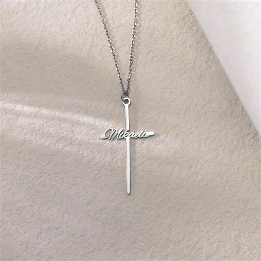 1 件定制个性化项链，简约吊坠项链，带名字的个性化项链，送给她的母亲节礼物 - 銀色的 - 查看 1