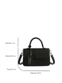 复古纹理黑色拼布女士斜挎包，时尚百搭 PU 皮革翻盖单肩包，简约日常通勤购物邮差包，复古户外度假旅行挎包钱包，宴会新款手机零钱包 - 黑色 - 查看 7