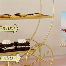 金色圆形纸杯蛋糕展示架，带皇冠手柄的奶瓶牛奶储存架，婚礼装饰饼干托盘，生日派对婚礼装饰婚礼派对用品婚礼装饰婚礼配件婚礼蛋糕架 - 金色 - 查看 3