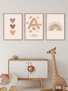 3pcs Personalized Name Wall Art, Rainbow, Heart Print Poster, Boho Canvas Painting, Polka Dot Wall Decor, Suitable For Nursery, Living Room, Bedroom, Office, Tea Room, Home Decor, Valentine's Day, Mother's Day, Children's Day, Father's Day, Wedding, Housewarming, Back To School, Warm Atmosphere, Home Life, Customized Wall Painting, Holiday Calendar - Beige - View 11