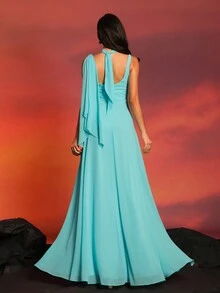 Bridesmaid Dresses Elegant Long Sleeve Dress - Baby Blue - View 2