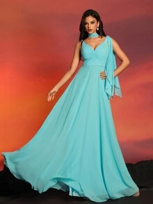 Bridesmaid Dresses Elegant Long Sleeve Dress - Baby Blue - View 4