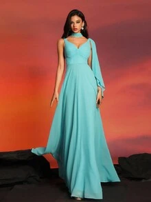 Bridesmaid Dresses Elegant Long Sleeve Dress - Baby Blue - View 5