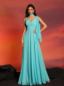 Bridesmaid Dresses Elegant Long Sleeve Dress - Baby Blue - View 3