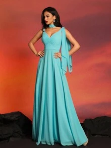 Bridesmaid Dresses Elegant Long Sleeve Dress - Baby Blue - View 6