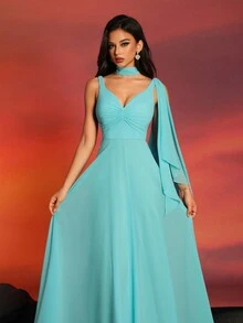 Bridesmaid Dresses Elegant Long Sleeve Dress - Baby Blue - View 7