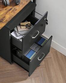 VASAGLE Lockable File Cabinet, Filing Pedestal With 2 Drawers, 5 Wheels, And Adjustable Hanging Rails, Textured Surface, For A4 And Letter Sized Papers, Home Office - Black - View 5