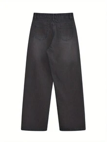 女士休闲宽松口袋阔腿牛仔裤