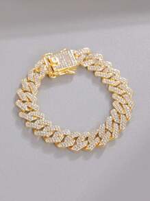 1 件奢华闪光水钻夸张嘻哈链手链，时尚男女通用珠宝，适合时尚人士 - 金黃色 - 查看 14