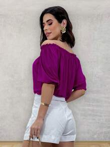 Blouse Shoulder To Shoulder Loose Knit Blouse - Màu Hoa hồng đỏ - Xem 3