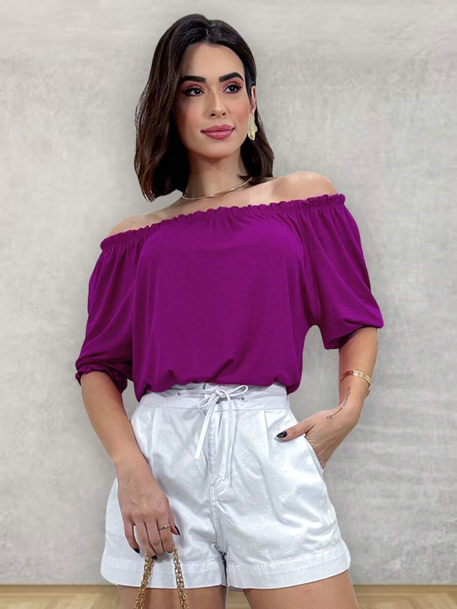 Blouse Shoulder To Shoulder Loose Knit Blouse - Màu Hoa hồng đỏ - Xem 1