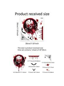 1 件万圣节骷髅和蝙蝠墙贴，可移除自粘防水 PVC 贴花，适用于客厅、卧室、浴室、冰箱、窗户装饰 - 彩色 - 查看 2