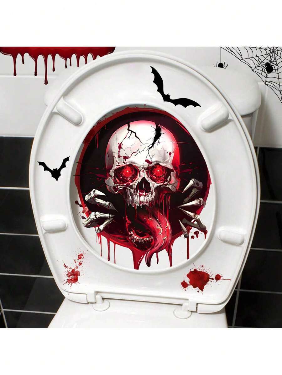 1 件万圣节骷髅和蝙蝠墙贴，可移除自粘防水 PVC 贴花，适用于客厅、卧室、浴室、冰箱、窗户装饰 - 彩色 - 查看 1
