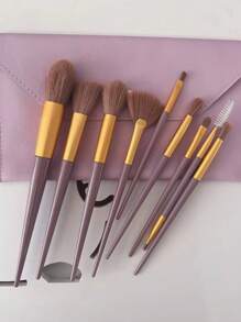 9pcs Portable Makeup Brush Set - Purple - View 9