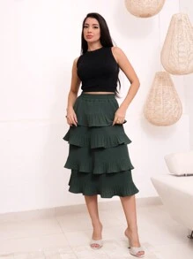 Tres Marias Midi Skirt In Dune Fabric (Polyester) With Lining - Maxma 7105 - 軍綠色 - 查看 1