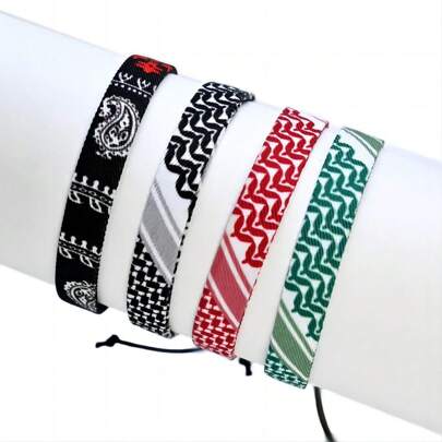 1st justerbart 3D-tryckt tygarmband, bohemiskt armband, handgjorda vävda geometriska prickmönster, unisexmodetillbehör