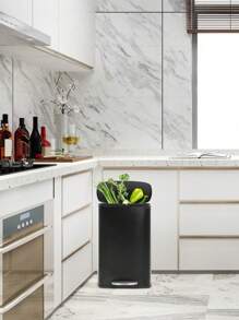 DOPINMIN 13 Gallon(50L) 410 Stainless Steel  Trash Can, Fingerprint Proof Stainless Steel Kitchen Garbage Can With Removable Inner Bucket And Hinged Lids, Pedal Rubbish Bin For Home Office - màu đen - Xem 1