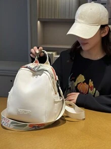 Damski plecak w jednolitym kolorze o miękkiej fakturze, wysokiej klasy, modny, elegancki, klasyczny plecak z tkaniny Oxford - Biały - Zobacz 3