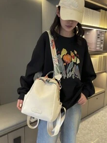 Damski plecak w jednolitym kolorze o miękkiej fakturze, wysokiej klasy, modny, elegancki, klasyczny plecak z tkaniny Oxford - Biały - Zobacz 6