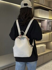 Damski plecak w jednolitym kolorze o miękkiej fakturze, wysokiej klasy, modny, elegancki, klasyczny plecak z tkaniny Oxford - Biały - Zobacz 4