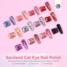 SAVILAND Cat Eye Nail Polish Set: 12 Colors Magnetic Glitter Quick Dry Fingernail Polish Non Gel Regular Vegan Nail Lacquer Kit With Base-Top Coat Magnet For Toenail French Self DIY Home Nail Art - 貓眼指甲油套裝 - 查看 2