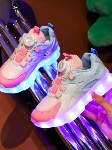 GUANGLAN Zapatos con luces LED de 7 colores que destellan y se cargan por USB, zapatillas informales de primavera y otoño para niños, zapatos luminosos para niños pequeños, niños grandes, niños, niñas y estudiantes, para correr y deportes, con botón giratorio para iluminar, blanco/negro/rosa - Rosa Fucsia - Ver 2