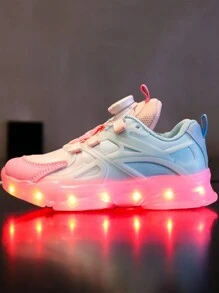 GUANGLAN Zapatos con luces LED de 7 colores que destellan y se cargan por USB, zapatillas informales de primavera y otoño para niños, zapatos luminosos para niños pequeños, niños grandes, niños, niñas y estudiantes, para correr y deportes, con botón giratorio para iluminar, blanco/negro/rosa - Rosa Fucsia - Ver 5