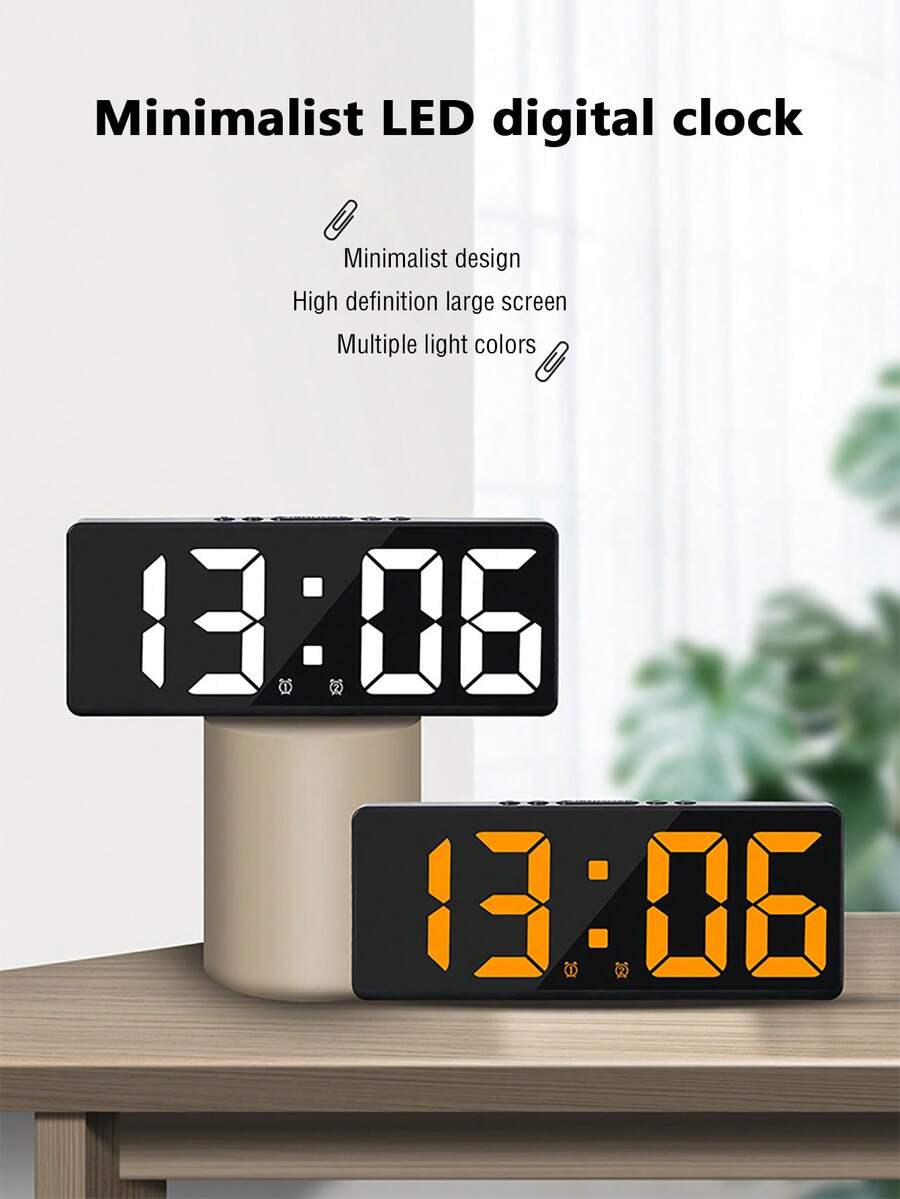 LED多功能聲控電子鬧鐘，創意簡約大屏幕數碼鐘，可使用電池/插電兩用，適用於臥室/宿舍床頭