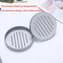 Prensa de carne de hamburguesa de aluminio fundido a presión para uso doméstico en la cocina, molde de prensa de carne circular manual, prensa de carne doble - Plateado - Ver 14