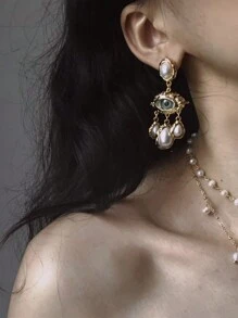 1 对独特时尚夸张恶魔眼珍珠流苏吊坠耳环，适合女士日常佩戴、婚礼、约会、度假、万圣节派对、圣诞节、新年、情人节、母亲节礼物、妈妈、母亲、母亲节、礼物 - 金黃色-耳環 - 查看 1