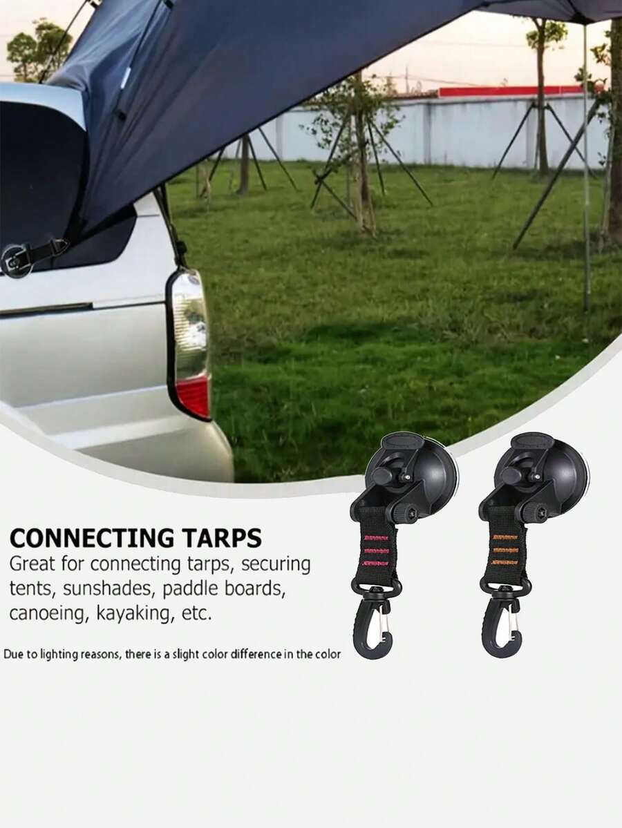 4 件式重型吸盘挂钩，适用于汽车帐篷 - 360° 可旋转，强化尼龙，带登山扣 - 易于安装和使用，非常适合户外露营帐篷配件，露营帐篷配件