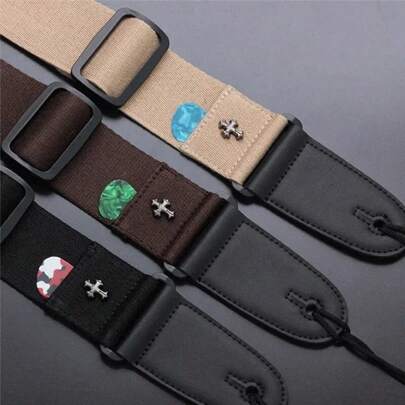 Vintage Cross Design Electric & Acoustic Guitar Straps With Pick Pocket - Unique Personalized Belt Straps For Folk Guitarra - Stylish Guitar Accessories,Guitar Strap,Guitar Accessories,Acoustic Guitar
