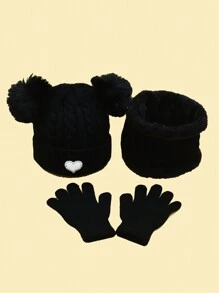 3pcs/Set Girls' Cute Heart Decor Fluffy Earmuffs With Dual Pompoms, Autumn/Winter - Love - View 4