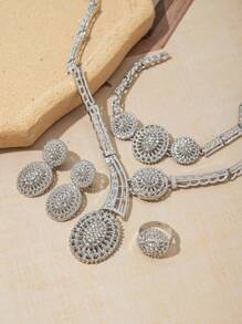 5pcs Silver-Color Elegant Jewelry Set, Necklace Set, Fashion Jewelry For Women - Silver - View 4