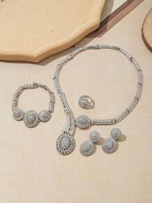 5pcs Silver-Color Elegant Jewelry Set, Necklace Set, Fashion Jewelry For Women - Silver - View 3