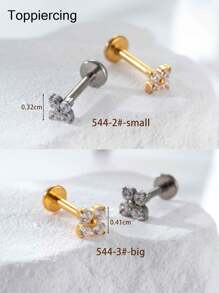 Toppiercing 1pc G23 Titanium Piercing Jewelry Cubic Zirconia Flower Push Pin Threadless Flat Back Cartilage Helix Lobe Earring Stud Labret Lip Nail For Women Valentines,Mom,Mother,Mother's Day,Gift - 1pc - View 4