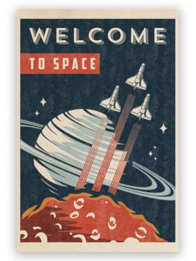 Retro Space Poster, Vintage Space Wall Art, Outer Space Travel Decor, Planets, Galaxies, Mars, Space Exploration, Futuristic Canvas Print