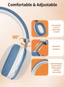 Wireless Over-Ear Bluetoth Headphones With Microphone Foldable & Portable HiFi Stereo Sound Headset With Memory Foam Ear Cups