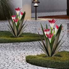 Metal Agave Plant Outdoor Decoration Outdoor Garden Decoration Lily Mexican Yard Art Plant Garden Agave Lily Decorative Garden Gift(2 Big Red Lilies) - Đỏ - Xem 3