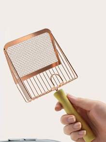 1入貓砂鏟，木質手柄不銹鋼二合一貓砂鏟，宿便清理工具，細孔大貓砂鏟，清潔用品 - 彩色 - 查看 7