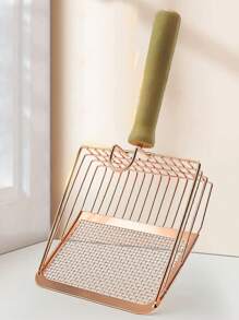 1入貓砂鏟，木質手柄不銹鋼二合一貓砂鏟，宿便清理工具，細孔大貓砂鏟，清潔用品 - 彩色 - 查看 3