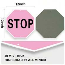 1 biển báo trang trí "Dừng lại" màu hồng/đỏ/đen, chất liệu nhôm, kích thước 12x12 inch, in UV, thích hợp trang trí tường trong nhà/ngoài trời, nhà để xe, studio, phòng ngủ tuổi teen. - Nhiều màu - Xem 4