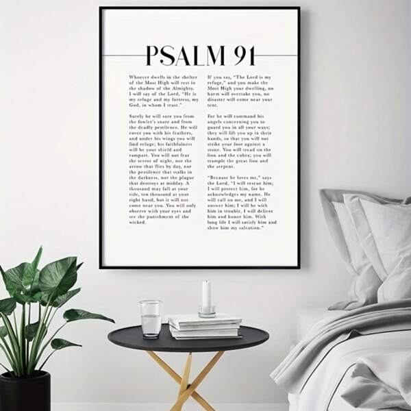 1pc Bible Verse Wall Art, Psalm 91 Christian Canvas Print, "He Who Dwells In The Shelter", Suitable For Christian Room, Home Decor, Christmas Decoration, Christian Gift, With Frame