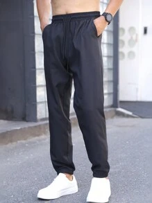 Boyfriend Style Men's Lightweight Breathable Sports Pants, Casual Loose Fit Drawstring Trousers, Summer