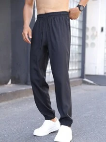 Boyfriend Style Men's Lightweight Breathable Sports Pants, Casual Loose Fit Drawstring Trousers, Summer