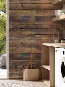 1 rollo de papel tapiz de imitación de grano de madera de color marrón amarillento con estilo retro, adecuado para la decoración del hogar. Gabinetes de cocina, mesas y sillas, fondos de habitación, renovaciones del hogar, suministros impermeables y antifouling para el regreso a la escuela, decoración de Halloween, paneles de pared desmontables, papel tapiz, artículos de decoración de primavera para renovar su hogar, pegatinas de decoración de ramas, regalos de cumpleaños y graduación - Café integral - Ver 9
