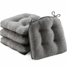 D-Shaped 4'' Thick Chair Cushions, Removable, Machine Washable Cover And Ties, Chair Pads For Indoor Dining Room And Kitchen Chairs - Dark Grey - View 1