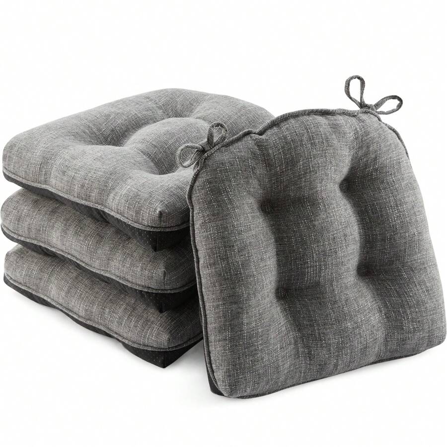 D-Shaped 4'' Thick Chair Cushions, Removable, Machine Washable Cover And Ties, Chair Pads For Indoor Dining Room And Kitchen Chairs - Dark Grey - View 1
