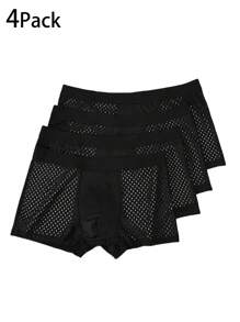 4 piezas de calzoncillos tipo bóxer sin costuras y con malla transpirable para hombres, para deportes y uso casual, con enfriamiento y secado rápido - Negro - Ver 3